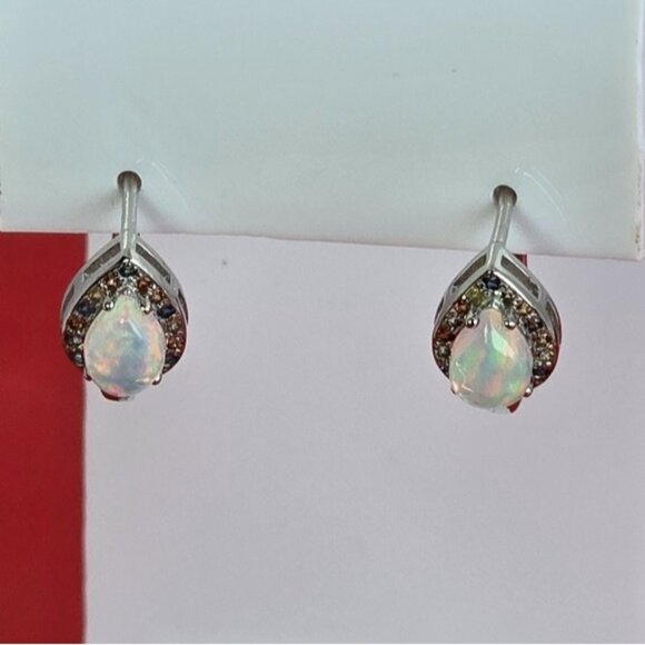 925 Sterling Silver Jewelry Set with Natural White Opal & Multicolor Sapphire - Picture 10 of 12
